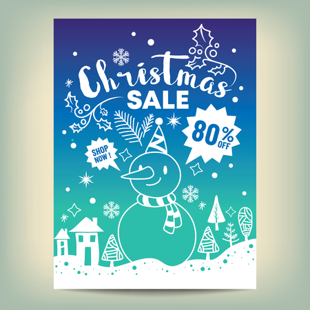 Christmas sale poster with white hand drawn cartoonのイラスト素材