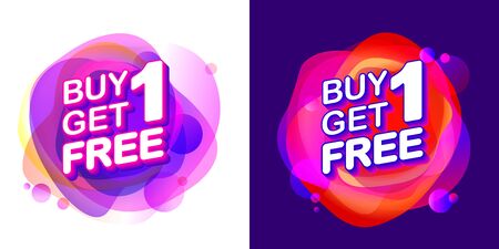 Buy 1 Get 1 Free, sale tag with fluid pink neon color circle abstract shape backgroundのイラスト素材