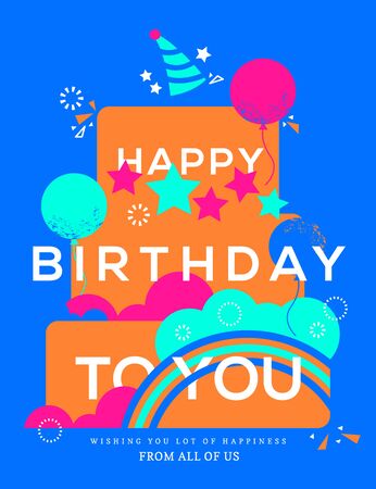 Happy Birthday cake illustration. Birthday card design templateのイラスト素材