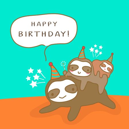 Happy Sloth family cartoon, Humor Birthday card designのイラスト素材
