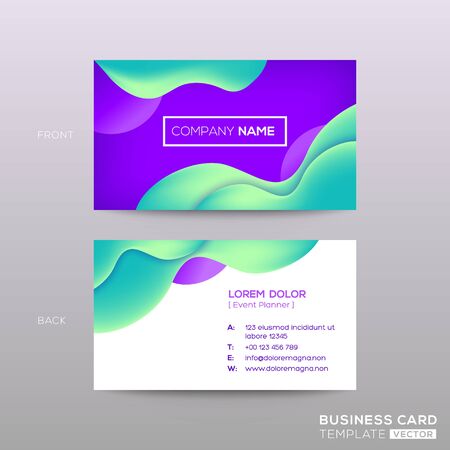 business card with abstract violet background with green wavy curved shape backgroundのイラスト素材