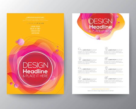 Modern abstract fluid circle shape with vivid and bright colors gradient on yellow background for Brochure, Flyer, Poster, leaflet, Annual report, Book cover,  Graphic Design Layout template, A4 sizeのイラスト素材