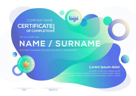 modern certificate of completion template with vibrant bold color fluid liquid graphic backgroundのイラスト素材