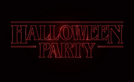 Halloween Party text design, Halloween word with Red glow text on black background. 80's style, eighties design. Vector illustrationのイラスト素材