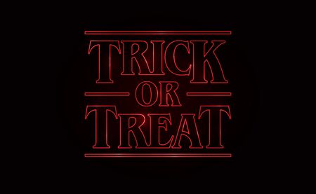 Trick or Treat, Halloween text design with Red glow text on black background. 80's style, eighties design. Vector illustrationのイラスト素材