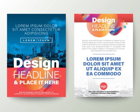 Blue and red Brochure cover Flyer Poster design Layout vector template. Abstract gradient rounded shape graphic element with space for photo background.のイラスト素材