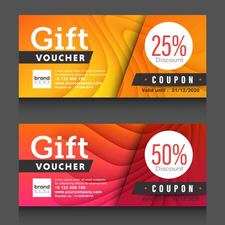 Red, yellow gift voucher certificate coupon design template. のイラスト素材