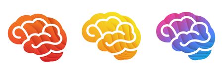 Colorful Brain icon. Red, Yellow, Blue gradient colors brain illustration isolated on white background.のイラスト素材