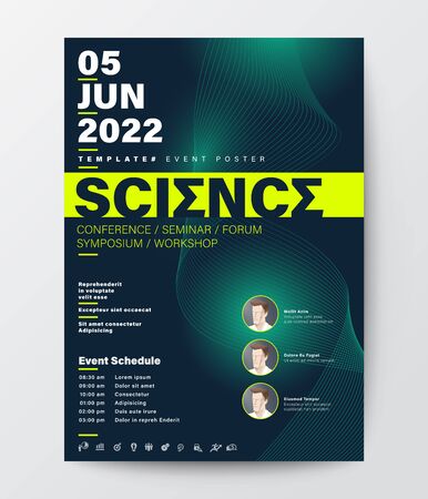 Science conference business design template. Futuristic green wave background for seminar event poster, leaflet, banner, presentation.のイラスト素材