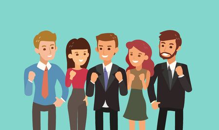 happy business team with fist up gesture. teamwork and togetherness concept vector cartoon illustration.のイラスト素材