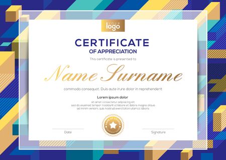 modern certificate of completion template with abstract cube shape graphic backgroundのイラスト素材