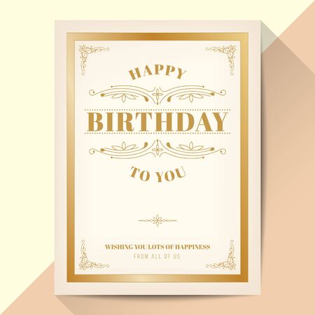 Happy Birthday Card. Elegant Vintage Gold frame design.のイラスト素材