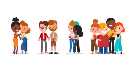 LGBTQ community. Set of diverse people. Men and women. Flat design vector cartoon characters illustration.のイラスト素材