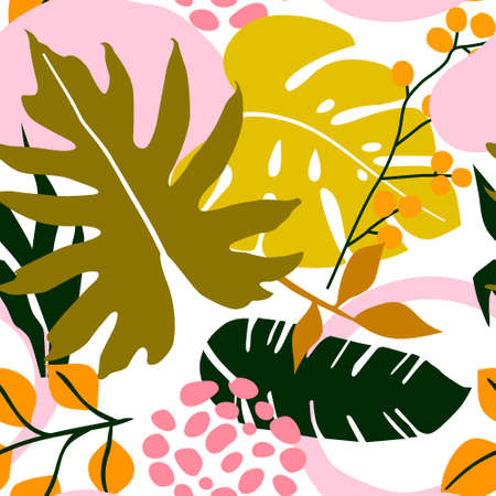 Tropical seamless floral leaves pattern background. Vector illustrationのイラスト素材
