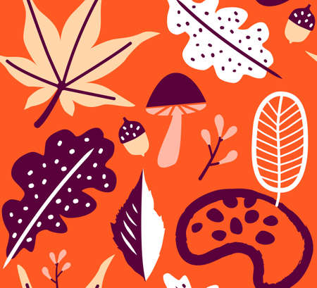 seamless autumn leaves orange pattern background. Vector illustrationのイラスト素材