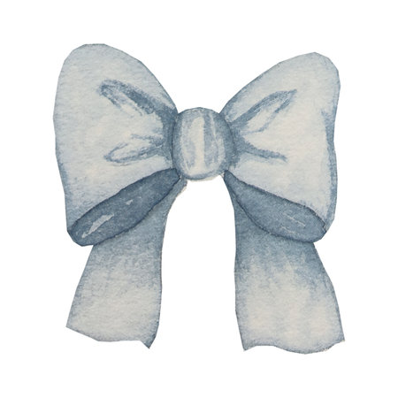 Light Blue Fabric Bow Watercolor Painting on White Background. High quality illustrationの写真素材
