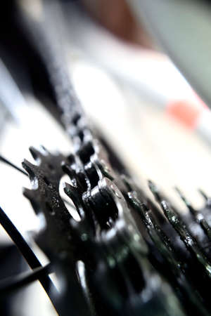 Bike chain and sprocket close up. Selective focus.の写真素材