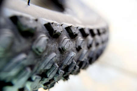 Close-up of the treads of a mountain bike. Selective focus.の写真素材
