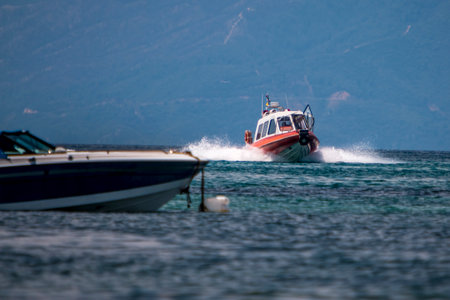 Lonely yacht at the shore of beautiful Greece island.の写真素材