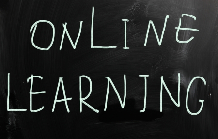  Learn online  handwritten with white chalk on a blackboardの写真素材