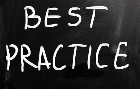 "Best practice" handwritten with white chalk on a blackboardの写真素材