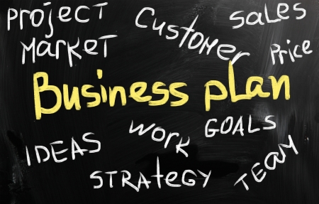 "business" handwritten with white chalk on a blackboardの写真素材