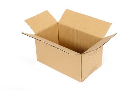 Open cardboard box on white background の写真素材