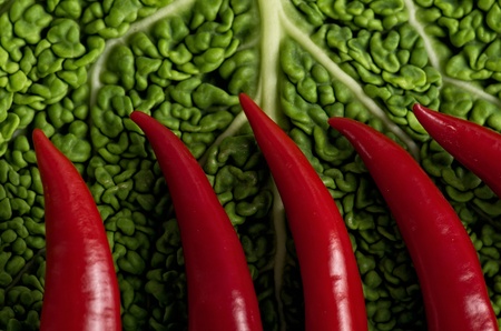 Red peppers and savoy cabbageの写真素材