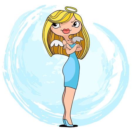 angel blond girl in a blue dress on a background of blotsのイラスト素材