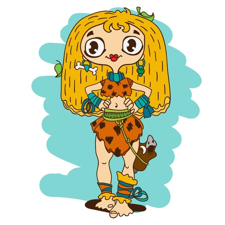 Cute caveman girl with boarのイラスト素材