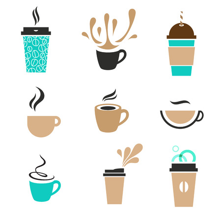 Modern label coffee set.  Disposable paper cup, classic espresso, foam, steam and splashes.の写真素材