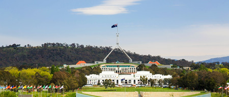 Old and new Parliament Houses, Canberra, Australiaの写真素材