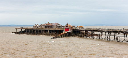 Ruins of Birnbeck Pier, Weston-Super-Mare, Somerset, Englandの写真素材