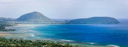 Koko Crater and Koko Head beyond Maunalua Bay, Oahu, Hawaiiの写真素材