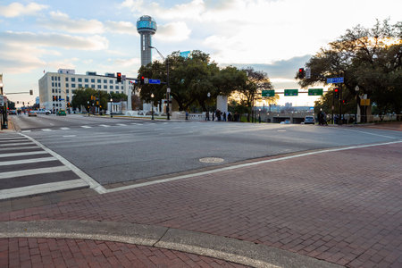 Dallas, TX, USA - December 23, 2013 : corner Houston st. and Elm st. Presidential limousine turned...