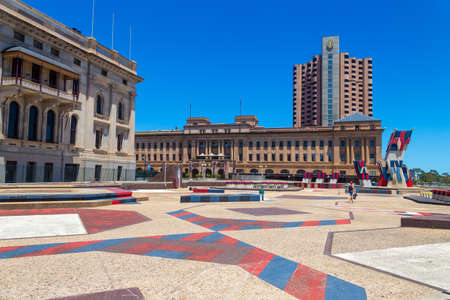 Adelaide, SA, Australia - December 20, 2014 : Parliament Square between the Parliament of South Australia and Adelaide Casino on a hot, clear summers day.のeditorial素材
