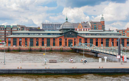 Hamburg, Germany - July 12, 2011 : Altona (Fischmarkt) and ferry wharf. Event hall for fish and other markets on Hamburg Harbor.のeditorial素材
