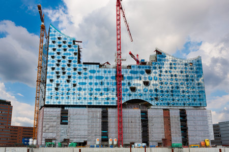 Hamburg, Germany - July 12, 2011 : Construction of Elbphilharmonie Hamburg, concert hall on banks of...
