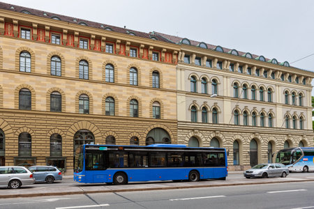 Munich, Germany - July 4, 2011 : Buildings and transport on Ludwigstrasse, wide street leading into Munich city centre.のeditorial素材