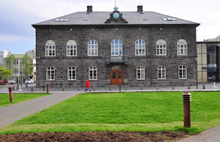 Parliament building in Reykjavik, Icelandの写真素材