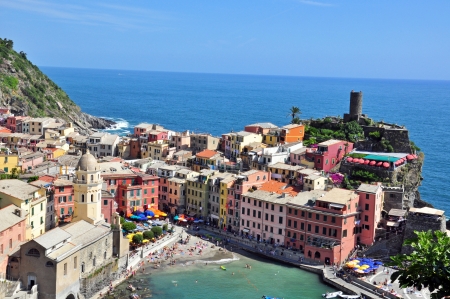 Panorama of Vernazza, Cinque Terre, Liguria, Italyの写真素材