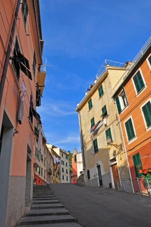 Italian village street, Cinque Terre, Liguriaの写真素材