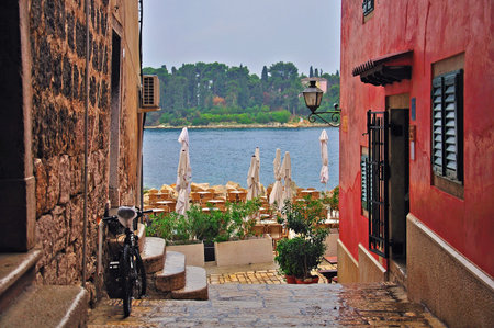 Terrace Cafe at the seaの写真素材