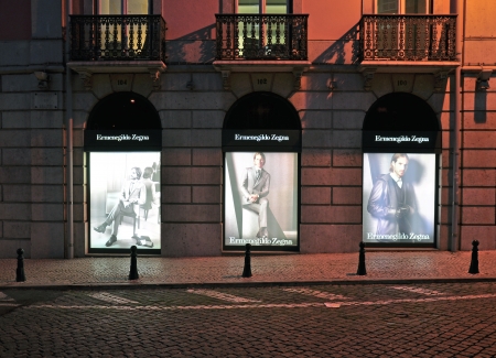 LISBON, PORTUGAL - DECEMBER 5: Ermenegildo Zegna boutique in Lisbon, Portugal on December 5, 2013. Ermenegildo Zegna is an Italian luxury fashion house, specialized in men's clothing.のeditorial素材