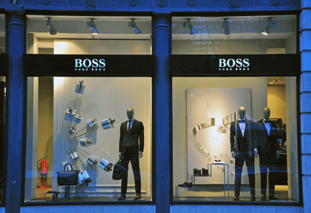 LISBON, PORTUGAL - DECEMBER 12  Hugo boss boutique on Avenida de Liberdad in Lisbon on December 12,...