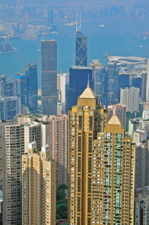 HONG KONG, CHINA - JUNE 6  Modern buildings of Hong Kong downtown from Victoria Peak on June 6, 2012  Hong Kong is one of the two Special Administrative Regions of the Peopleのeditorial素材