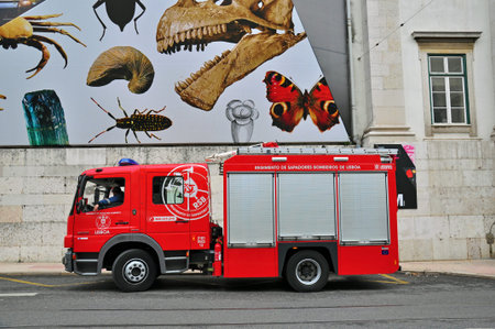 LISBON, PORTUGAL - NOVEMBER 23: Fire truck of the fire department of portuguese Bombeiros on...