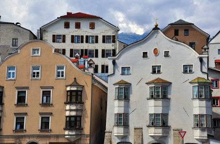 Typical austrian houses in Hall, Tyrol provinceの写真素材