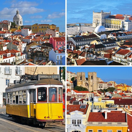 Landmarks of Lisbon, Portugal. Travel collageのeditorial素材