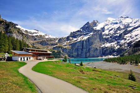 Alpine lake Oeschinensee in Switzerlandのeditorial素材
